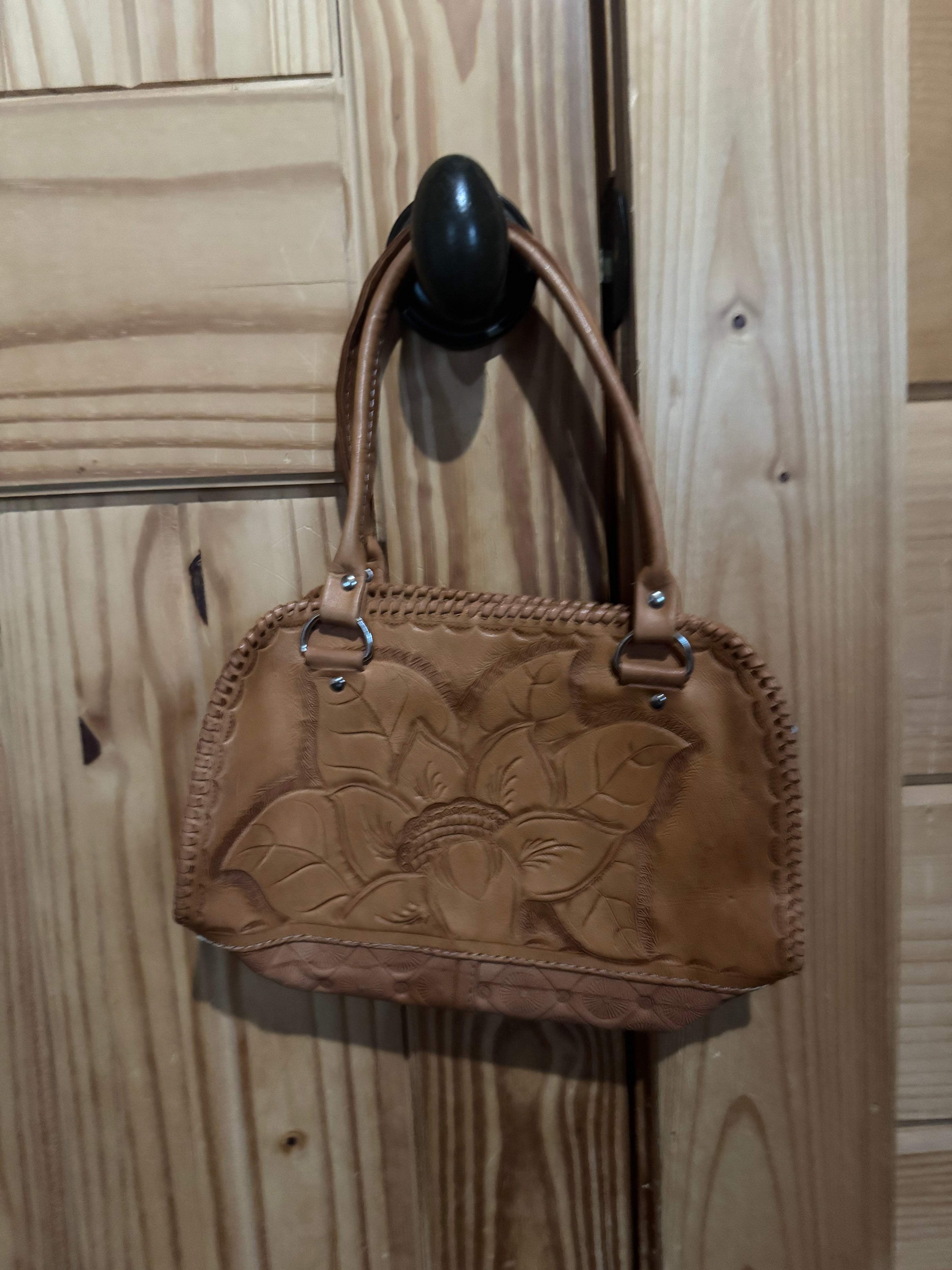Hand tooled small leather handbag